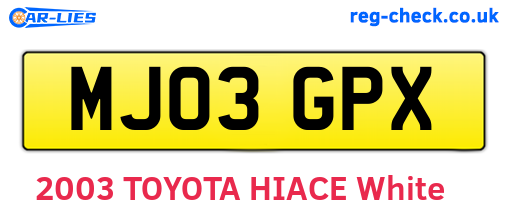 MJ03GPX are the vehicle registration plates.