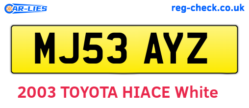 MJ53AYZ are the vehicle registration plates.