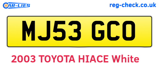 MJ53GCO are the vehicle registration plates.