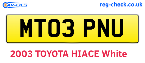 MT03PNU are the vehicle registration plates.