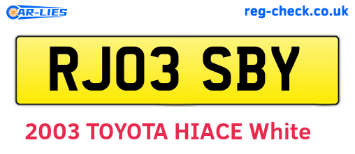 RJ03SBY are the vehicle registration plates.
