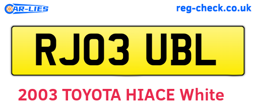 RJ03UBL are the vehicle registration plates.