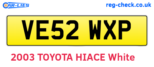 VE52WXP are the vehicle registration plates.