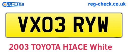 VX03RYW are the vehicle registration plates.