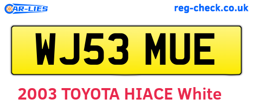 WJ53MUE are the vehicle registration plates.