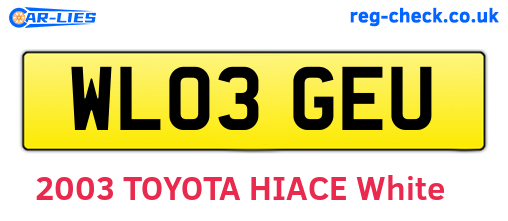 WL03GEU are the vehicle registration plates.