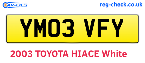 YM03VFY are the vehicle registration plates.