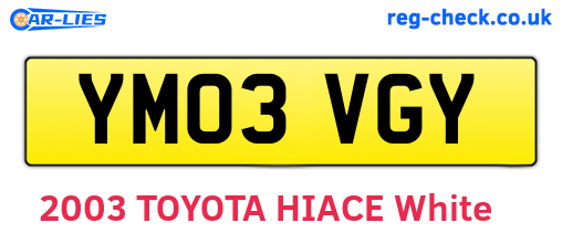 YM03VGY are the vehicle registration plates.
