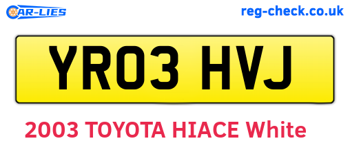 YR03HVJ are the vehicle registration plates.