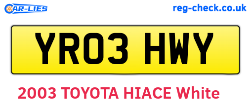 YR03HWY are the vehicle registration plates.