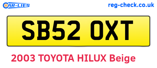 SB52OXT are the vehicle registration plates.