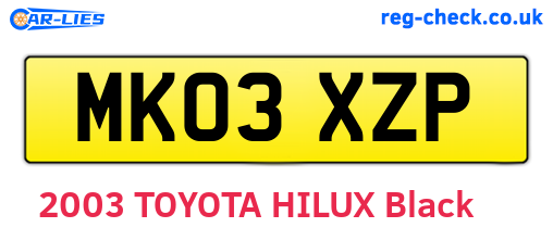 MK03XZP are the vehicle registration plates.