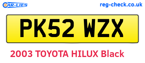 PK52WZX are the vehicle registration plates.