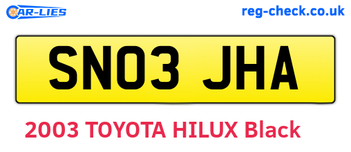 SN03JHA are the vehicle registration plates.