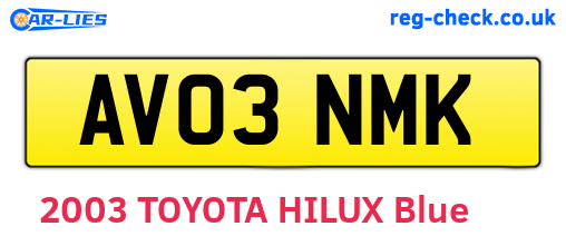 AV03NMK are the vehicle registration plates.
