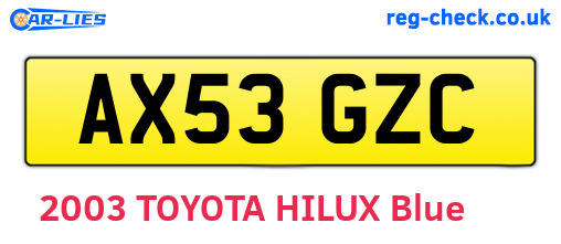 AX53GZC are the vehicle registration plates.