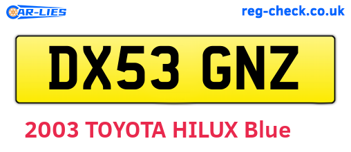 DX53GNZ are the vehicle registration plates.