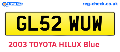 GL52WUW are the vehicle registration plates.