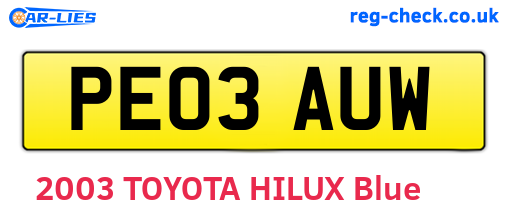 PE03AUW are the vehicle registration plates.