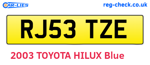 RJ53TZE are the vehicle registration plates.