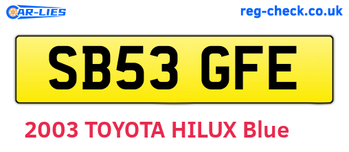 SB53GFE are the vehicle registration plates.