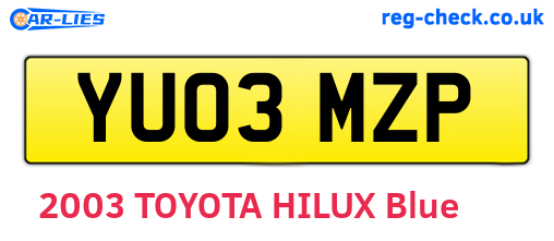 YU03MZP are the vehicle registration plates.