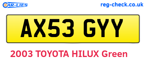AX53GYY are the vehicle registration plates.