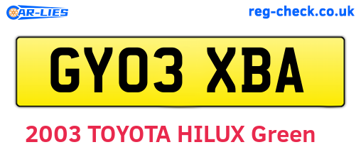 GY03XBA are the vehicle registration plates.