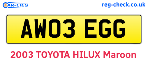 AW03EGG are the vehicle registration plates.