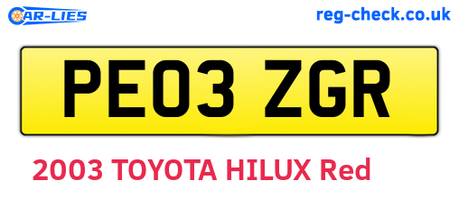 PE03ZGR are the vehicle registration plates.