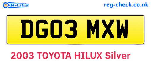 DG03MXW are the vehicle registration plates.