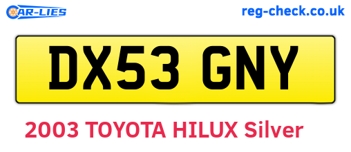 DX53GNY are the vehicle registration plates.