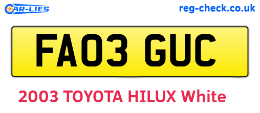 FA03GUC are the vehicle registration plates.