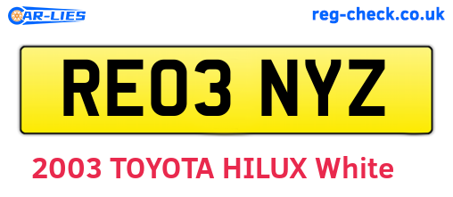 RE03NYZ are the vehicle registration plates.