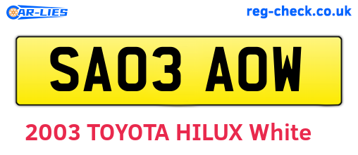 SA03AOW are the vehicle registration plates.