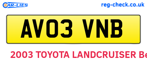 AV03VNB are the vehicle registration plates.