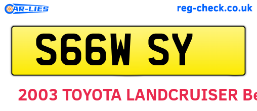 S66WSY are the vehicle registration plates.
