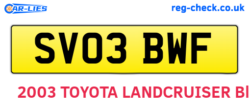 SV03BWF are the vehicle registration plates.