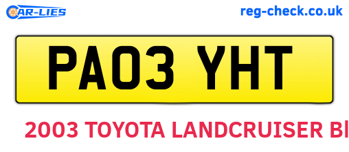 PA03YHT are the vehicle registration plates.