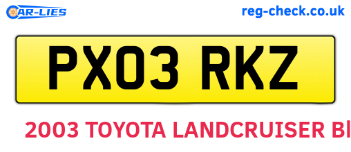 PX03RKZ are the vehicle registration plates.