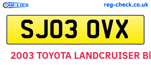 SJ03OVX are the vehicle registration plates.