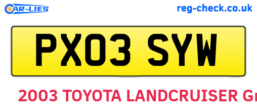 PX03SYW are the vehicle registration plates.