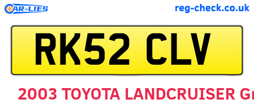 RK52CLV are the vehicle registration plates.
