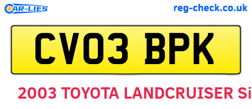 CV03BPK are the vehicle registration plates.