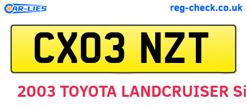 CX03NZT are the vehicle registration plates.