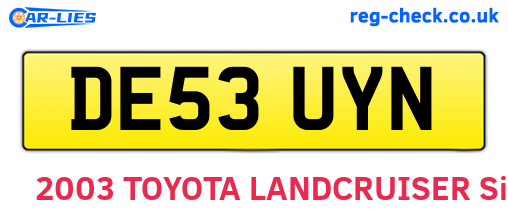 DE53UYN are the vehicle registration plates.