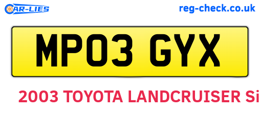 MP03GYX are the vehicle registration plates.