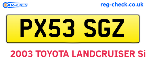 PX53SGZ are the vehicle registration plates.