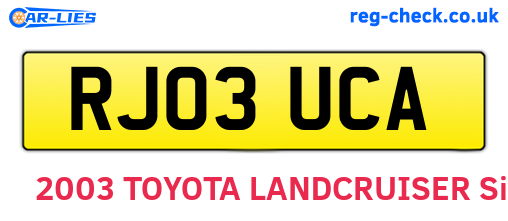 RJ03UCA are the vehicle registration plates.