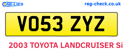 VO53ZYZ are the vehicle registration plates.